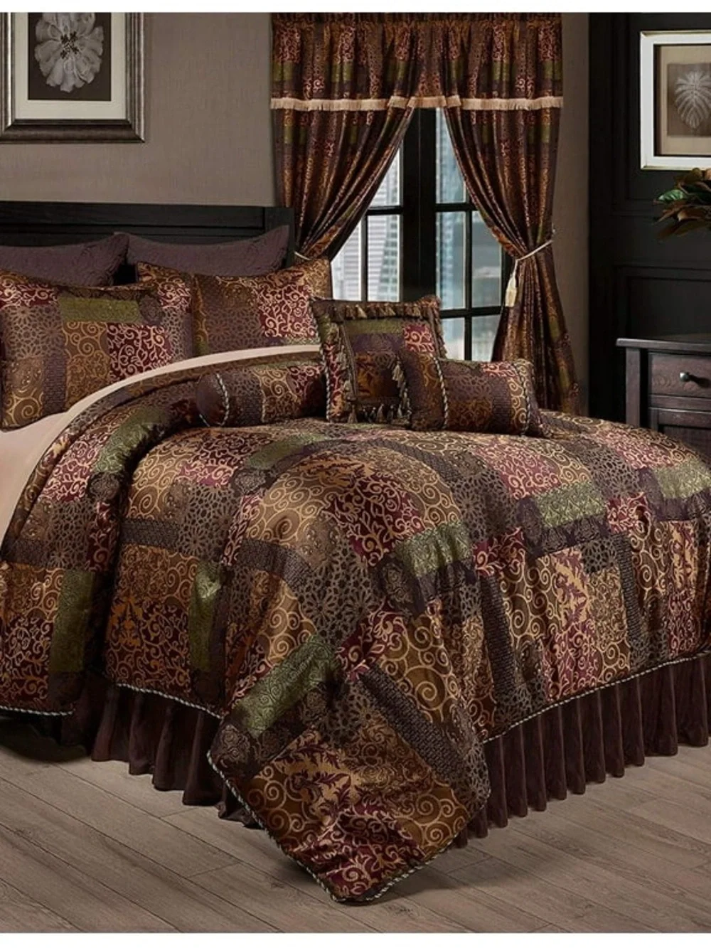 Luxurious Brown Patchwork king 3 piece Comforter Set
